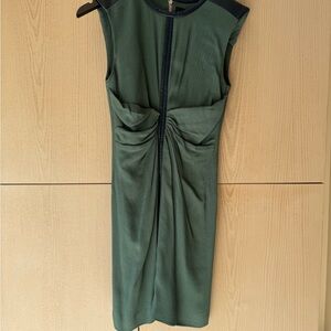 J. Mendel Dark Green Sleeveless Twist-Front Midi Dress with Black Trim